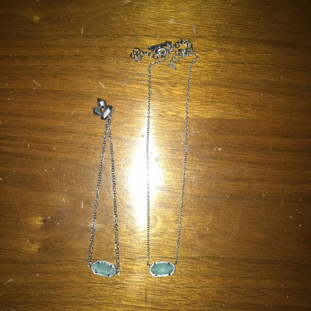 Kendra Scott greenish-blue necklace and bracelet